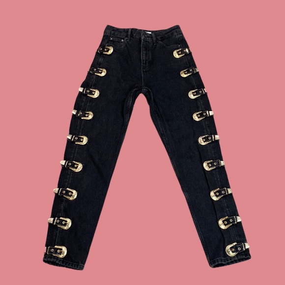 Topshop Gold Side Buckle Mom Jeans High 